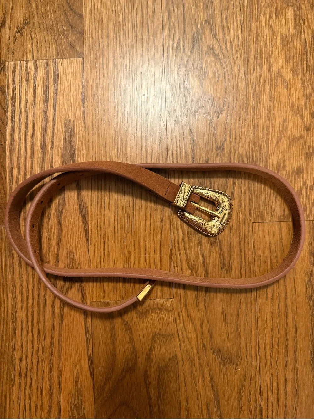 B-LOW THE BELT Women's Frank Leather Belt Brown Gold Buckle Western Small
